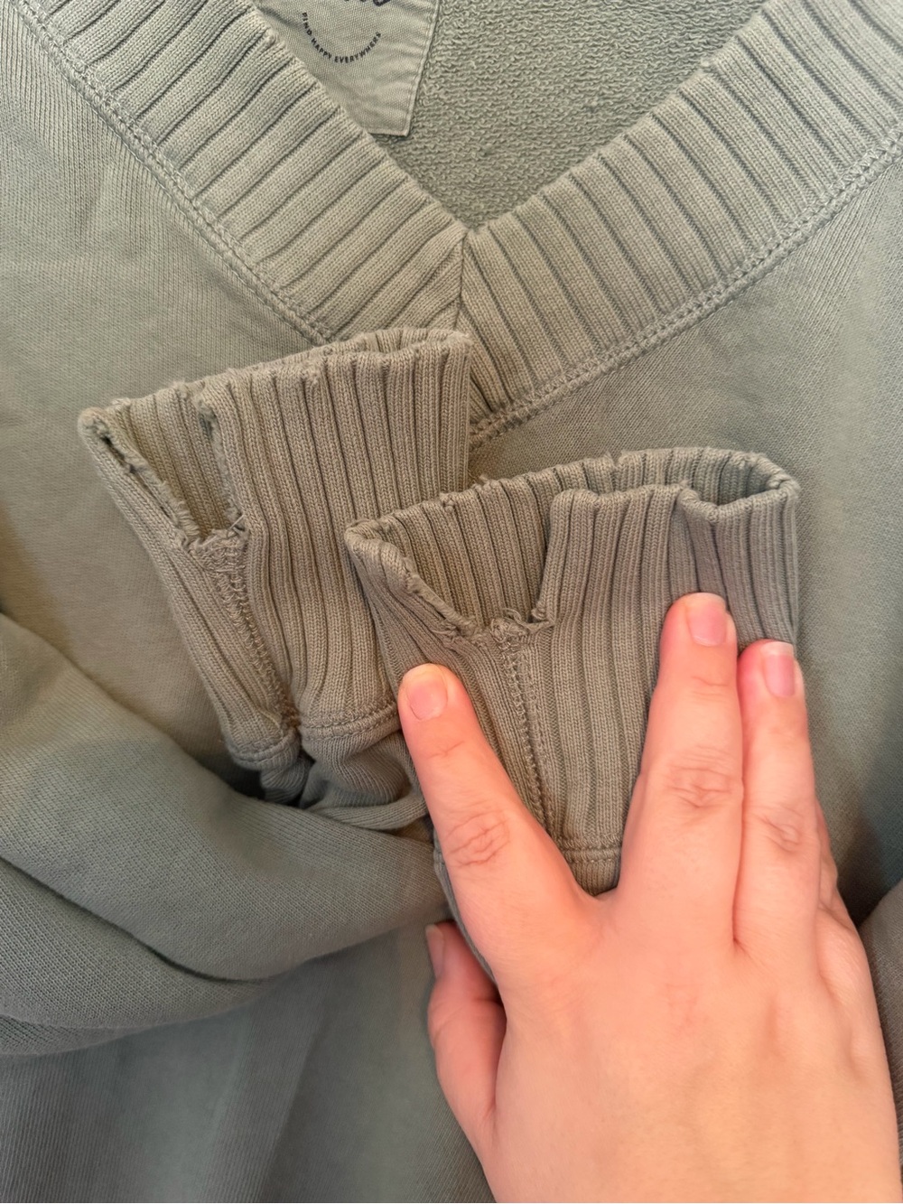 aerie Ribbed V‑Neck Sweatshirt in Sage Green - Picture 5 of 5